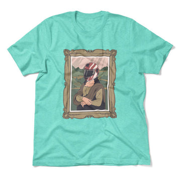 Monalisa Helmet Men/Unisex T-Shirt in Heather Sea Green color